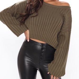 Fashion Nova Olive Green Knit Sweater